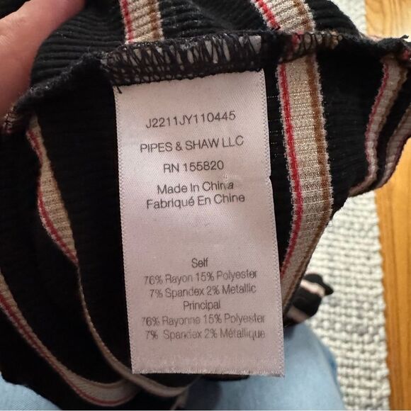 Veronica Beard Black Metallic Striped Turtle Neck Long Sleeve Large - Picture 4 of 5